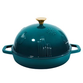Flavehc Bread Oven Cast Iron Bread Dutch Oven with Cloche Lid for Bread Baking Darkcyan Enameled Cast Iron Bread Oven with Dome Lid for Sourdough, 9.8 Inches