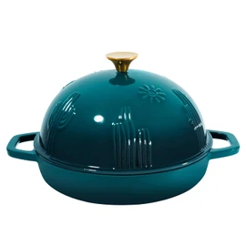 Flavehc Bread Oven Cast Iron Bread Dutch Oven with Cloche Lid for Bread Baking Darkcyan Enameled Cast Iron Bread Oven with Dome Lid for Sourdough, 9.8 Inches