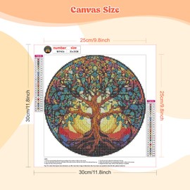 MEIYUDA Stained Glass Diamond Painting Art Kit Adults Colorful Tree of Life, 5D DIY Diamond Painting Full Kit for Adult Kids Crystal Art, Diamond Painting Art Craft Kits for Home Decor 30x30cm