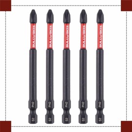 5X Bull Bits 90mm PH2 Impact Screwdriver Bits Set – Phillips No 2, Shock Zone, S2 Steel, Torsion Zone