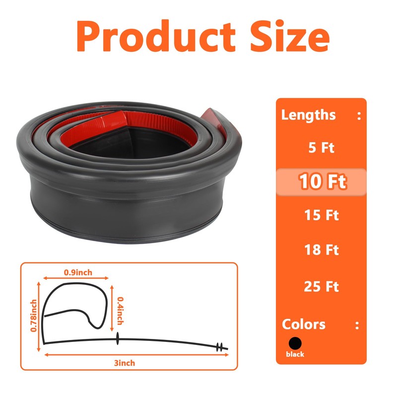 10FT RV Slide Out Rubber Seal, 1” D Bulb and