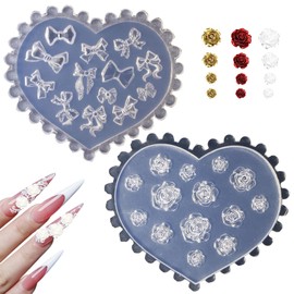 2 PCS Silicone Nail Molds, 3D Nail Charm Molds, Rose Camellia Bow Design, Suitable for Girls and Ladies' Mobile Phone Cases, Hairpins, Earphone Decoration