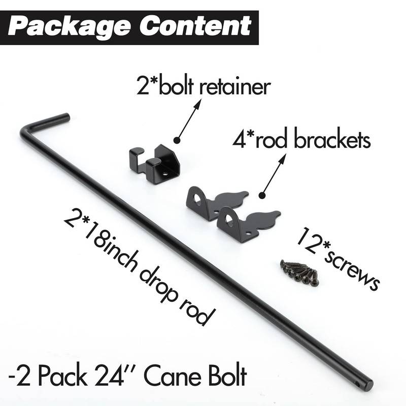 24 Inch Cane Bolt Gate Drop Rod, Heavy Duty Gate