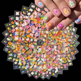 30 Sheets Flower Nail Stickers 3D Self-Adhesive Flower Nail Decals Colorful Bunny Nail Sticker Animal Flowers Moon Star Design Nail Art Supplies Accessories for Women DIY Nail Decoration Tips