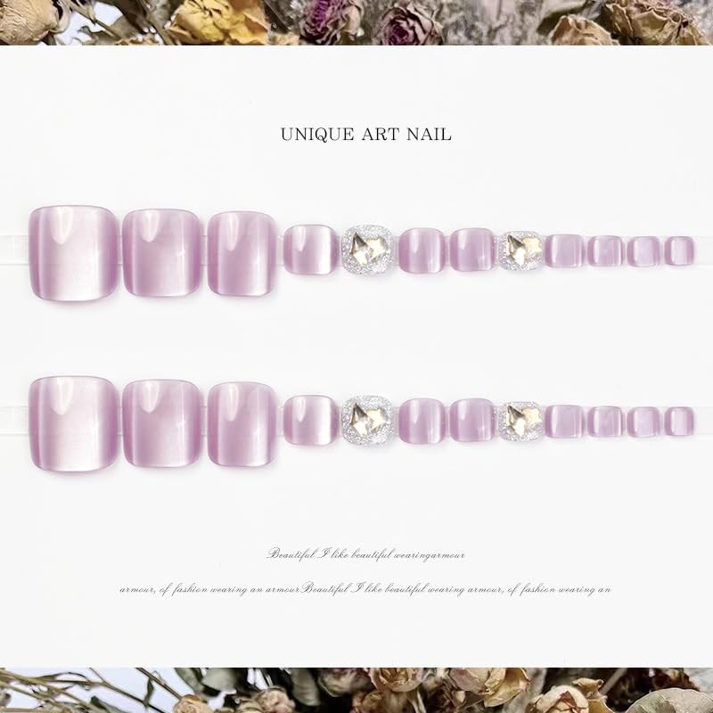 [ALLEVG]ネイルチップ 足用 24枚入 フットネイルチップ フットネイル 足用 マグネットネイルチップ 夏 パステルパープル 付け爪