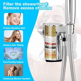 7-Mode Filtered Handheld Shower Head with Power Wash, ABS Leak-Proof High Pressure Showerhead | 5ft Stainless Steel Shower Hose, Hard Water Filter Removes Chlorine for Healthier Skin & Hair, Chrome