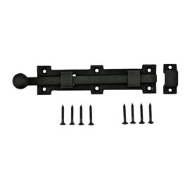 Renovators Supply Manufacturing Slide Bolt Latch 8 3/4 in. Black Wrought Iron Ball Tip Style Slide Bolt with Mounting Hardware