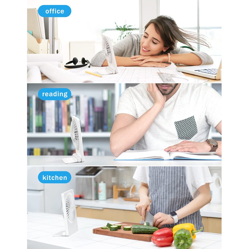 Zuvas Desk Fan Battery Operated Fan Rechargeable 180°Tilt Folding Personal