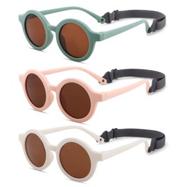 Hycredi Bendable Round Baby Polarized Sunglasses Flexible with Strap for Newborn Infant Toddlers Age 0-24 Months-3Pack