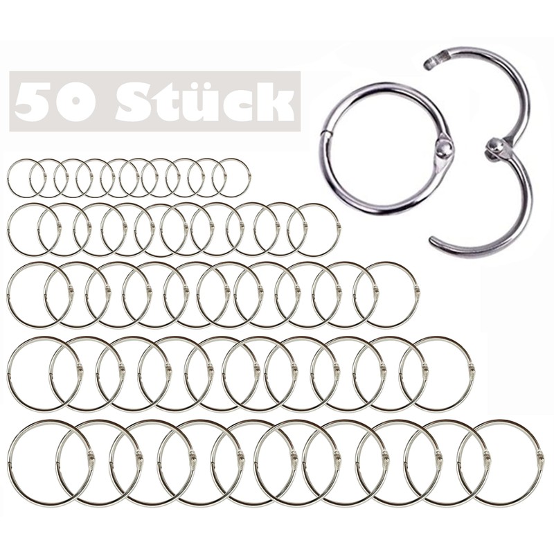 QUBORT Bookbinding Rings, Pack of 50 Books Rings Metal Rings