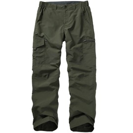 Mens Hiking Pants Quick Dry UPF 50 Travel Fishing Safari Cargo Pants Boy Scout Pants#6855,Army Green,32
