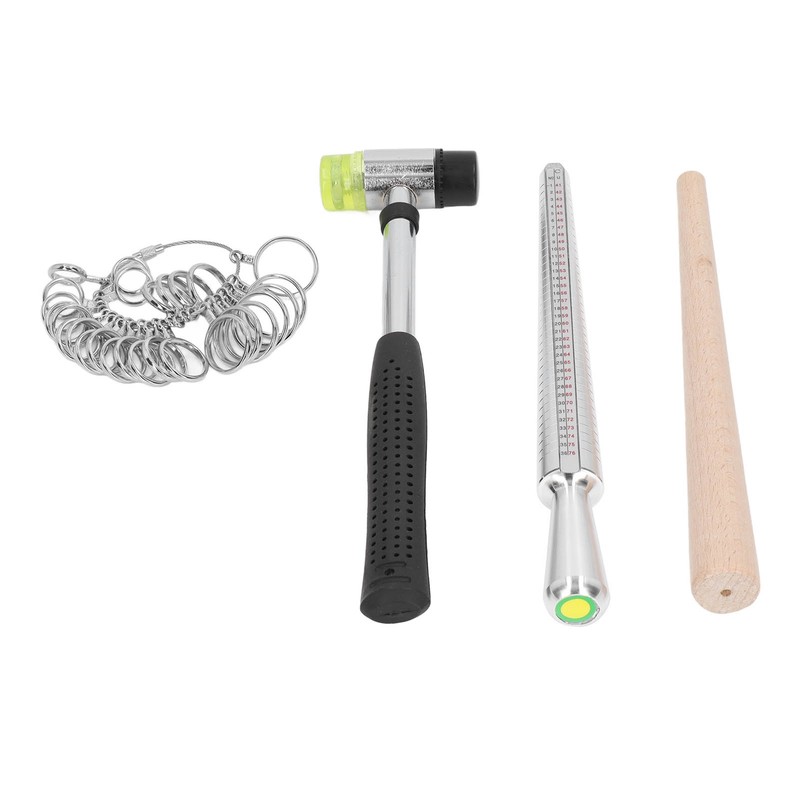 Ring Sizer Set Aluminum Finger Sizing Gauge Polishing Wood Mandrel
