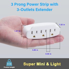 Tira de alimentación de 3 clavijas, cargador de pared extensor de 3 tomas, divisor de adaptador de enchufe múltiple, elementos esenciales de viaje, listado ETL 125 V, 15 A, 1875 W, espaciado para el