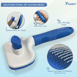 Candure Cat and Dog Brush for Grooming, Self Cleaning Slicker Brush, Deshedding Tool for Dogs and Cats, Cat Brush for Short Haired Cats, Pet Grooming Comb Removes Knots and Tangled Hair (Sky Blue)