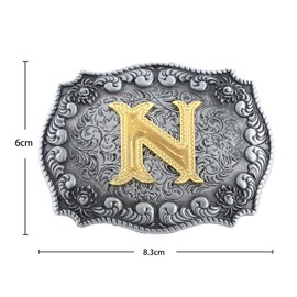 HUABOLA CALYN Belt Buckle Men, Western Cowboy Rodeo Small Alphabet Letter ABCDMRJ to Z Initial Belt Buckles for Women (N)