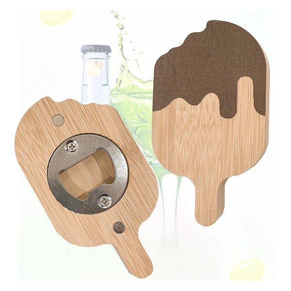 2PCS Magnetic Wooden Bottle Opener, Cute Ice Cream Design for