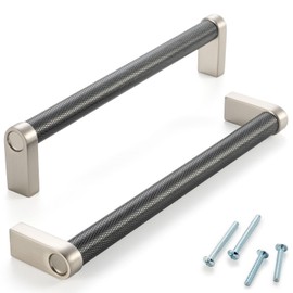 ASKANO Black and Nickel Cabinet Pulls, 6-1/4 Inch Hole Centers, Knurled Bar Kitchen Cabinet Handles AP1311 | Pack of 10, Solid Hardware for Kitchen Door Drawer Dresser Bathroom Vanity Cupboard, 6.3"