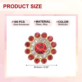 PATIKIL 100 Pcs Sew on Rhinestones Crystals 14mm, 3 Layers Sewing Flower Claw Rhinestones Glass Gems Metal Base for Craft Dress Clothes Belt Decoration, Multicolor