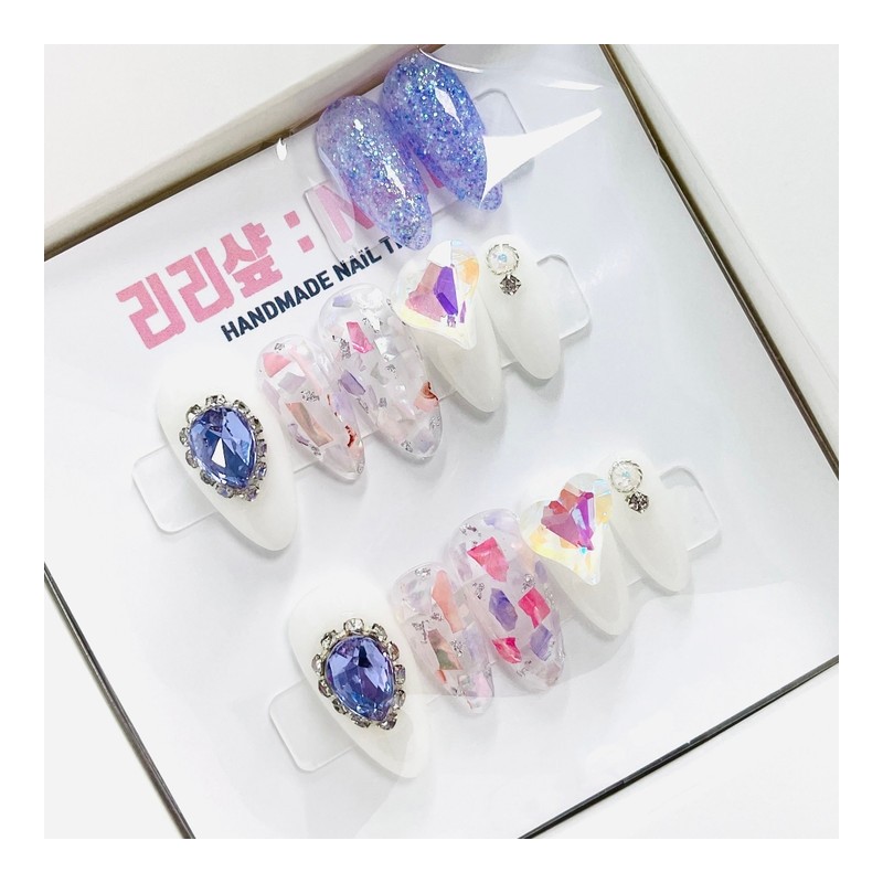 Purple ice mother-of-pearl handmade nail tips - Square / 보랏빛