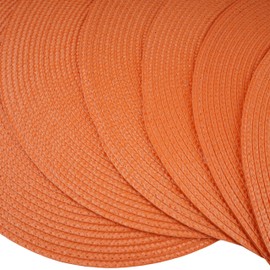Round Braided Placemats Set of 6 Washable Easy to Clean Place Mats for Dining Tables Woven Non-Slip Heat Resistant Table Mats 15 Inch (Orange)