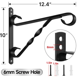 AMAGABELI GARDEN & HOME 2 Pack Hanging Plant Brackets Outdoor 10 inch Metal Fence Wall Plant Hanger Hooks for Hanging Flower Baskets Bird Feeders Lanterns Wind Chimes Rust-Resistant Black