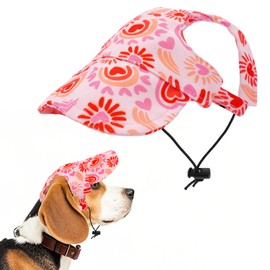 JpGdn Dog Sun Hat Baseball Cap for Medium Puppy Doggie Doggy Cats with Ear Holes Adjustable Drawstring Waterproof UV Protection Heart Pink M