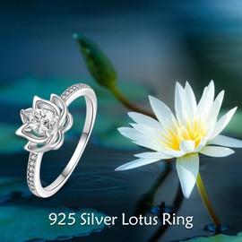 TIGER RIDER Sterling Silver Lotus Ring for Women Cubic Zircon Lotus Flower Rings Yoga Ring Lotus Jewelry Birthday Mothers Day Gifts for Mom Men (8)