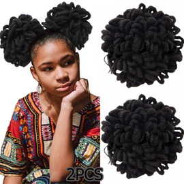 Abellee 2Pcs Loc Buns For Black Women 8Inch Loc Petal Bun Afro High Puff Drawstring Ponytail Faux Locs Hair Bun Pony Tail Hairpieces Clip In Hair Extentions for Black Women (2Pcs#2)