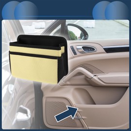 INFINAUTO Car Trash Can Car Door Back Seats 7.5" Length 2.8" Width 5.5" Height Auto Trash Bin Fabric Beige Hanging