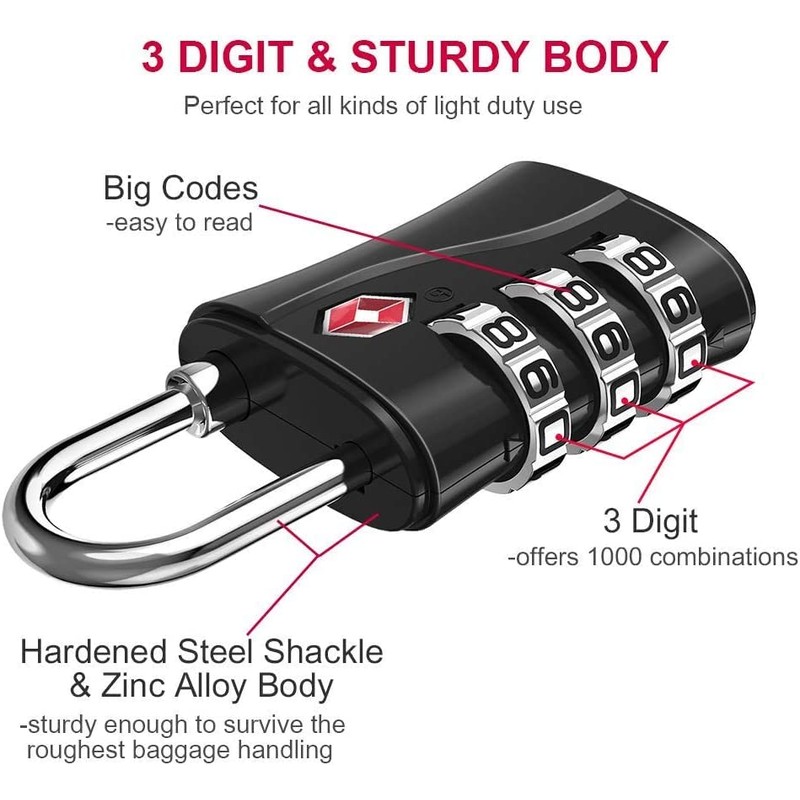 ZHEGE TSA Approved Locks, Luggage Locks, 3 Dial TSA Lock