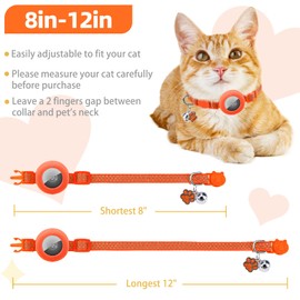 PUPTECK Airtag Cat Collar Breakaway 2 Pack with Bells, Reflective Kitten Collar with Air Tag Holder for Boy Girl Kitty and Puppies, Soft, Orange & Purple