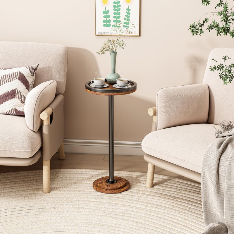 Round Martini Drink Table, Small Side Table for Small Spaces,