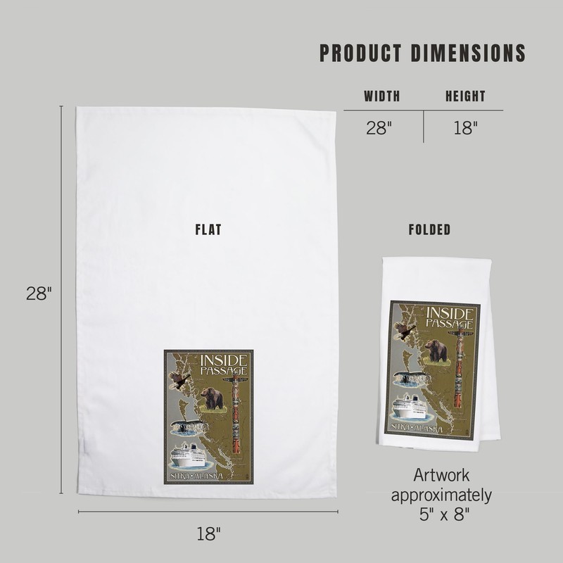 Lantern Press Sitka, Alaska, Inside Passage Map (100% Cotton Tea