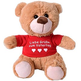TE-Trend Teddy Bear Teddy Plush Bear Plush Teddy Bear Cuddly Toy T-Shirt Saying Bear 25 cm Gift Light Brown Love Greetings for Father's Day