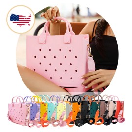 Custom Wholesale Custom DIY Charm EVA Tote Bag Waterproof Beach Crossbody Handbag with Removable Strapsize: 10.8*8.6*2.95 inches, Color: HYB-T26