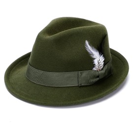 Geebuzz Fedora Hats for Men Women Classic Short Brim Felt Manhatta Fedora Hat with Feathers Band (UK, Alpha, One Size, Feather-Green)