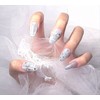[In-store special discount]Pastel blue ribbon heart point handmade nail tip