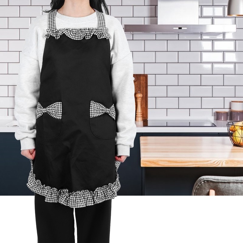 Bowknot Apron Multifunctional Cooking OilProof Waterproof Antifouling Apron for Kitchen(Black