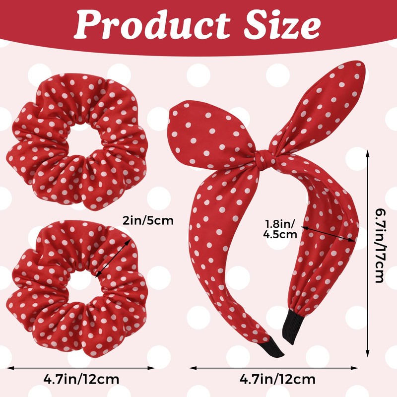 Red Polka Dot Headband and Hair Ties for Women 50s