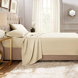 Premium Flat Sheets – 2-Pack “110 GSM” Top Bed Sheets Double Brushed Microfiber Thick and Comfortable Flat Sheets Set, Luxurious & Soft Hotel, Twin, Cream Beige