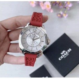 Coach NWB 14503878 RED Coach Women Boyfriend  Logo-Embossed Rubber Strap Watch 34mm
