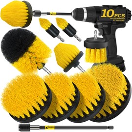 Holikme 10Pieces Drill Brush Attachments Set, Power Scrubber Brush with Extend Long Attachment，Scrub Brush，Shower Scrubber，Cleaning Supplies,Yellow