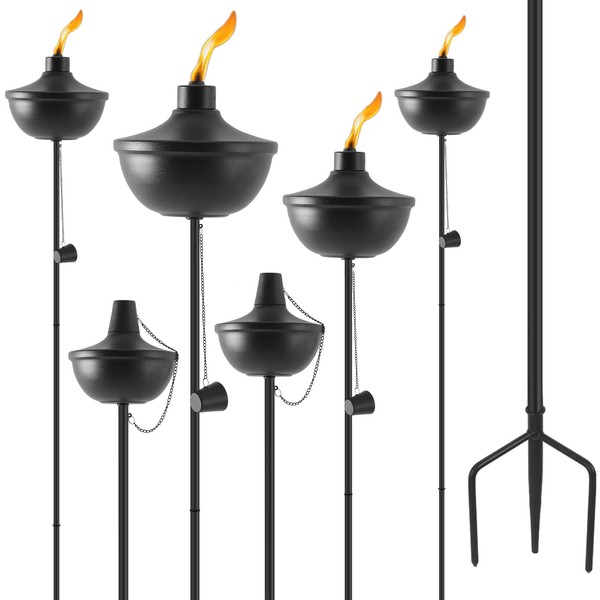 ZSZMFH Home Garden Torch Set of 6, Large Capacity 18oz Outdoor Metal Torch Garden Décor,55-Inch Upgraded Citronella Torches with 3-Prong Grounded Stake, Table Top Torches for Party Patio Pathway