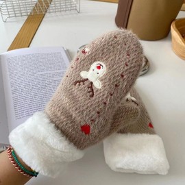 New Autumn/Winter Women's Christmas Elk Wool Mittens - Lover's Style LF1576 One Size / Mocha 4ea