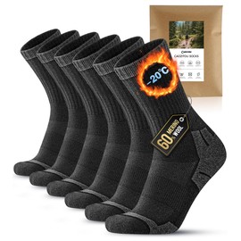 CAOZITOU 3 Pairs Merino Hiking Socks Men Women 60% Wool Socks Padded Thermal Trekking Socks Winter Warm Socks for Outdoor Sports, black