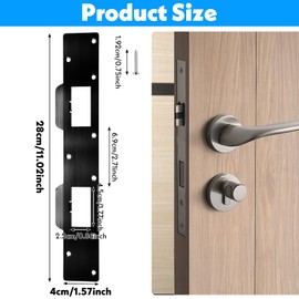 JJUNW 1 Pc Door Strike Plate Reinforcement Plate, Metal Security Strike Plate, Door Kick Plate Latch Plate for 5-1/2 Inch Hole Center Door Interior Exterior Accessories(Black)