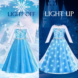 Sincere Party Classic Light Up Elsa Princess Dress with Tulle Cape,Wand,Tiara Perfect for World Book Day,Xmas Gift for Girls 9-10 years