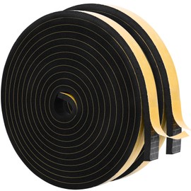 ToLanbbt Black Door Window Weather Stripping Self Adhesive Foam Tape High Density Foam Sealing Strip Window Insulation Weatherproof Gasket Tape 1/2" Wide X 1/4" Thick, 13 Ft X 2 Rolls, Total 26 Feet