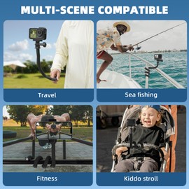 Gooseneck Flexible Twist Camera Mount for DJI Action 5 Pro Insta 360 GO 3/3S, Phone Clamp Holder Tripod Stand Neck Holder Selfie Stick Pole for GoPro Hero 13/12/11/10/9/8 Golf Cart