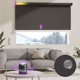 Astomi Motorized Roller Shades for Windows, Blackout Smart Blinds for Indoor, Effortless Remote & Voice Control, Work with Alexa, Google Home, Custom Size，Vinyl-Charcoal Gray